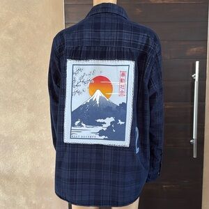 George Navy Plaid Button Down Shirt with Graphic Patch